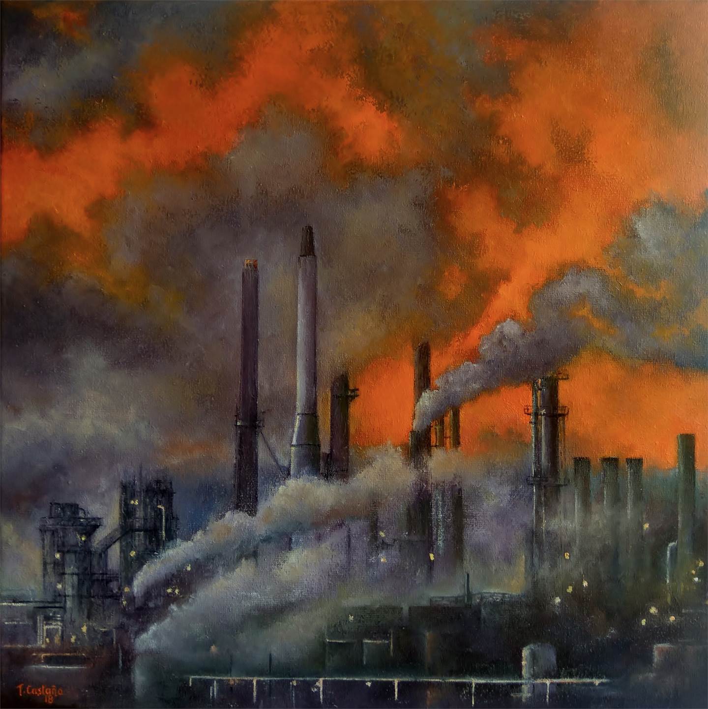 Polución a la puesta de sol, Pintura   original por TOMAS CASTAÑO