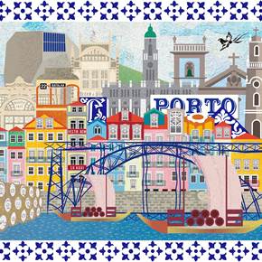 Porto (tela), original Abstract Collage Drawing and Illustration by Maria João Faustino