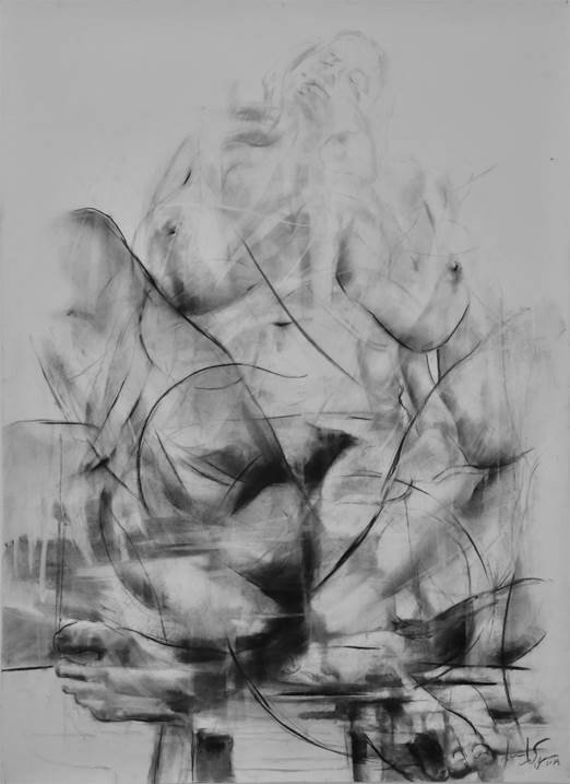 Erota (seated muse'1), original Body Charcoal Drawing and Illustration by Juan Domingues