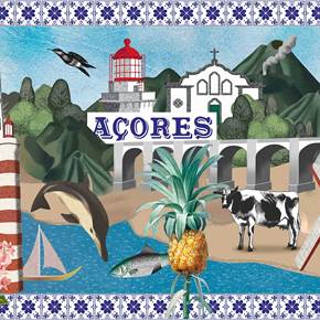 Açores (tela), Desenho e Ilustração Colagem Abstrato original por Maria João Faustino