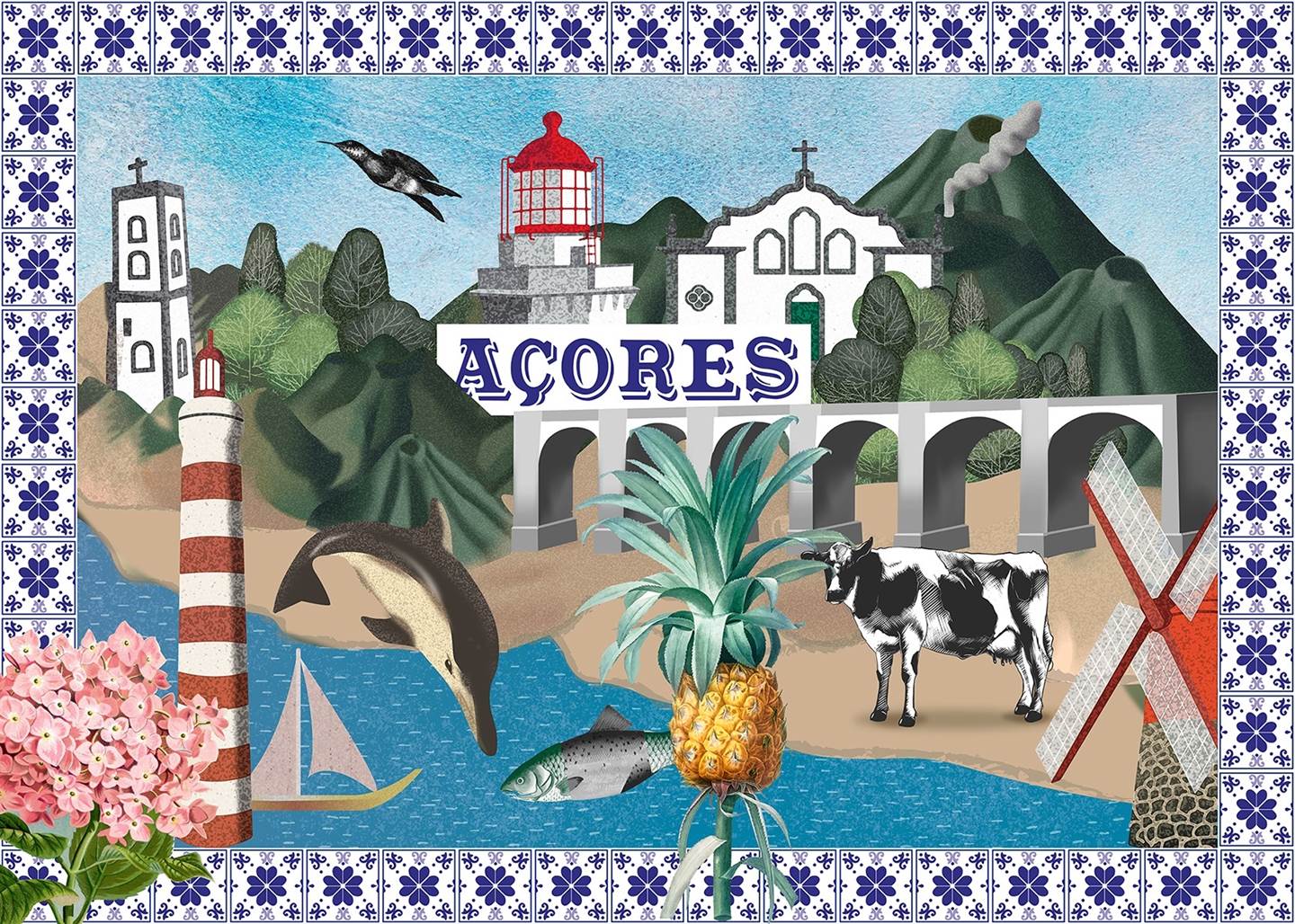 Açores (tela), original Abstract Collage Drawing and Illustration by Maria João Faustino