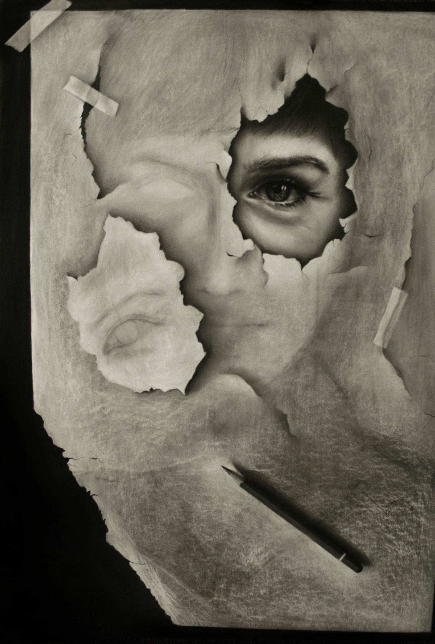 Surreal, original Portrait Charcoal Drawing and Illustration by Cris DK
