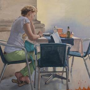 Café en Roma, Pintura Óleo Paisagem original por Juan Manuel Álvarez Cebrián