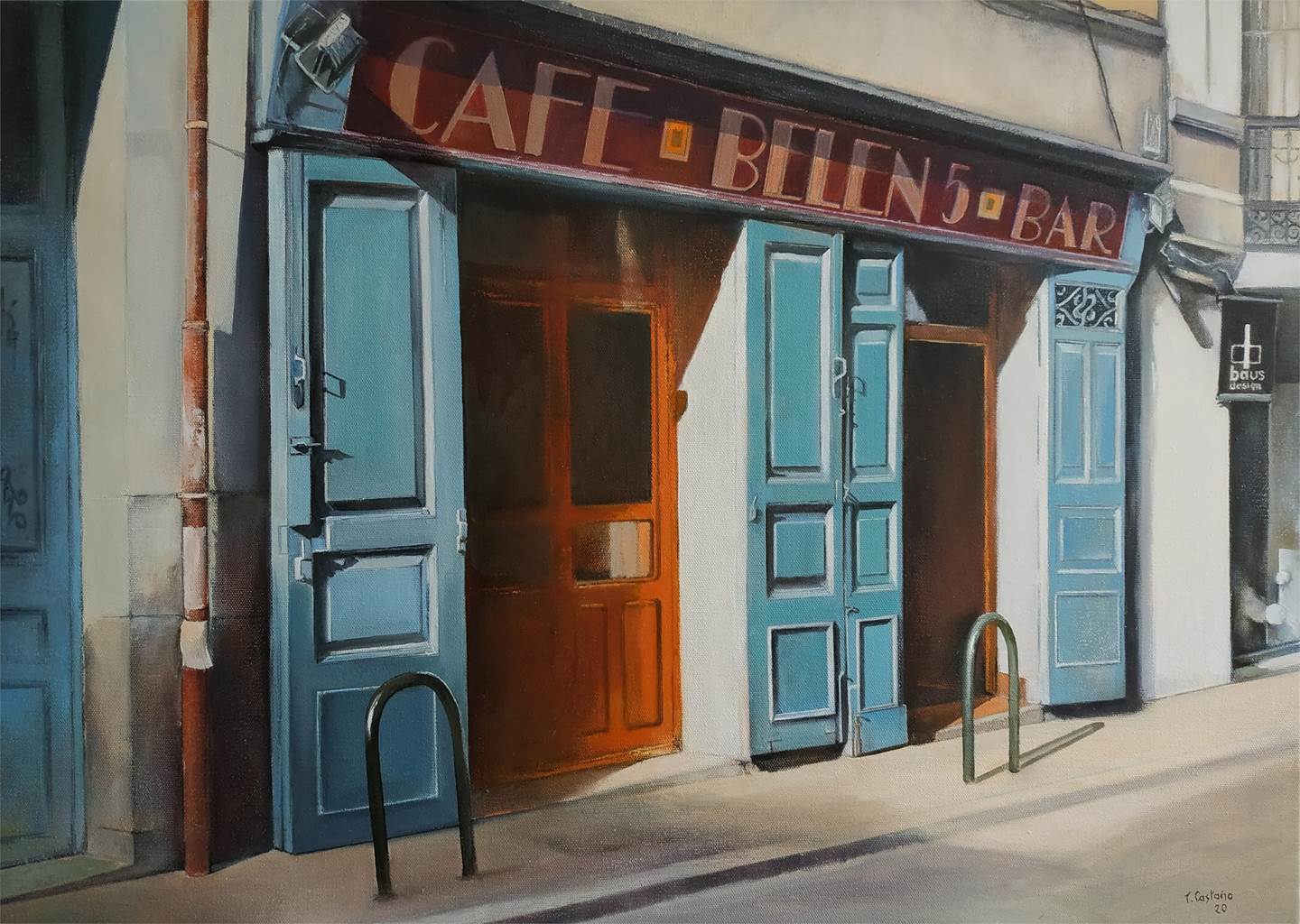 Café Belén- Madrid, original Landscape Oil Painting by TOMAS CASTAÑO