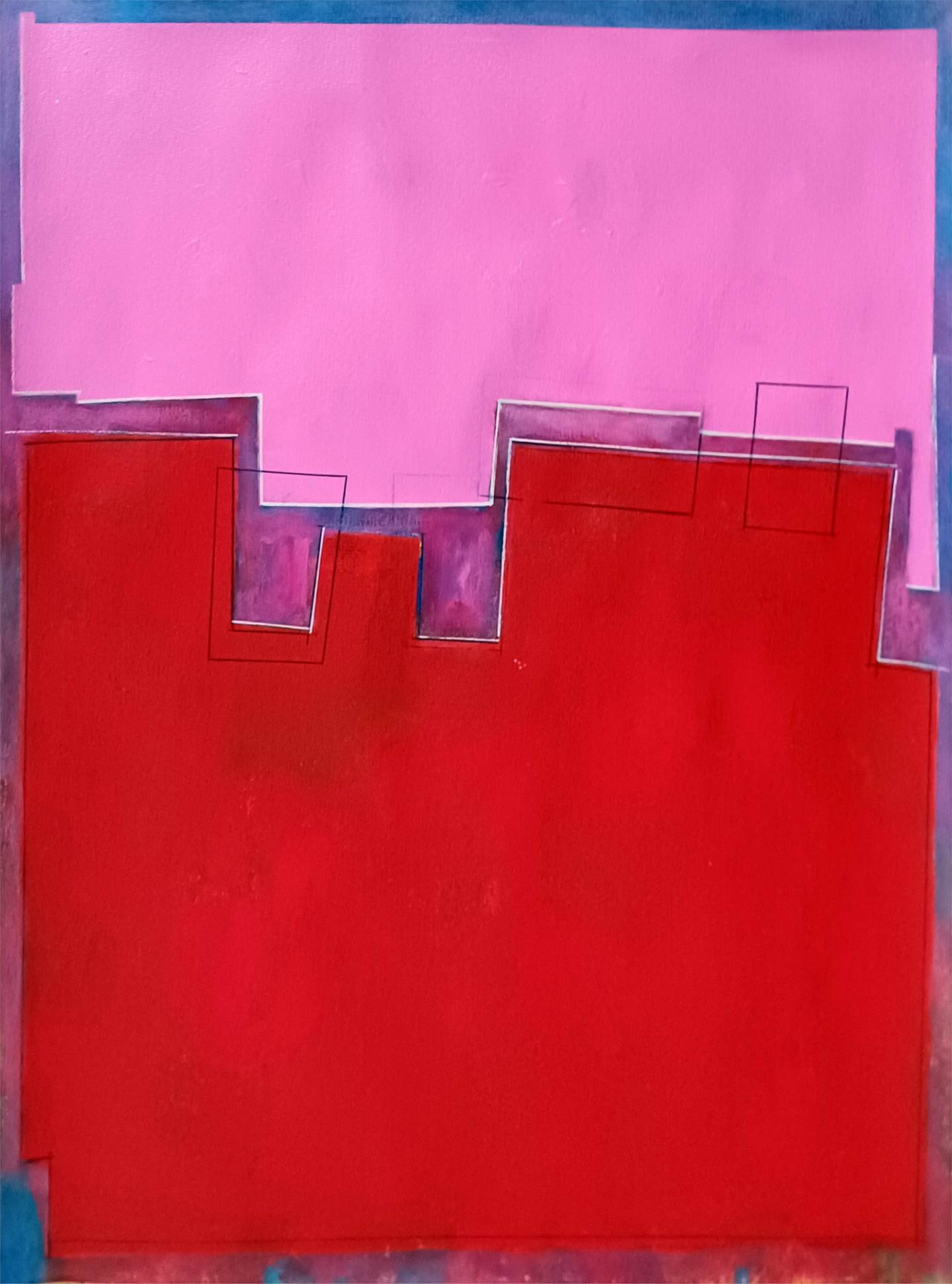 Red and pink composition D  (papel 75,5x56), original Portrait Acrylic Painting by Luis Medina