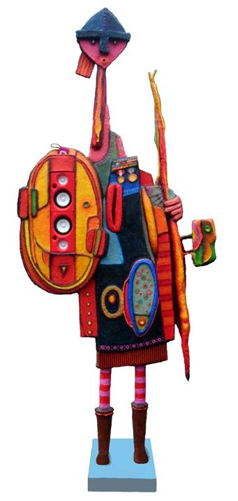 Guerreiro Sonoro, original Human Figure Mixed Technique Sculpture by Domingos Mendes da  Silva