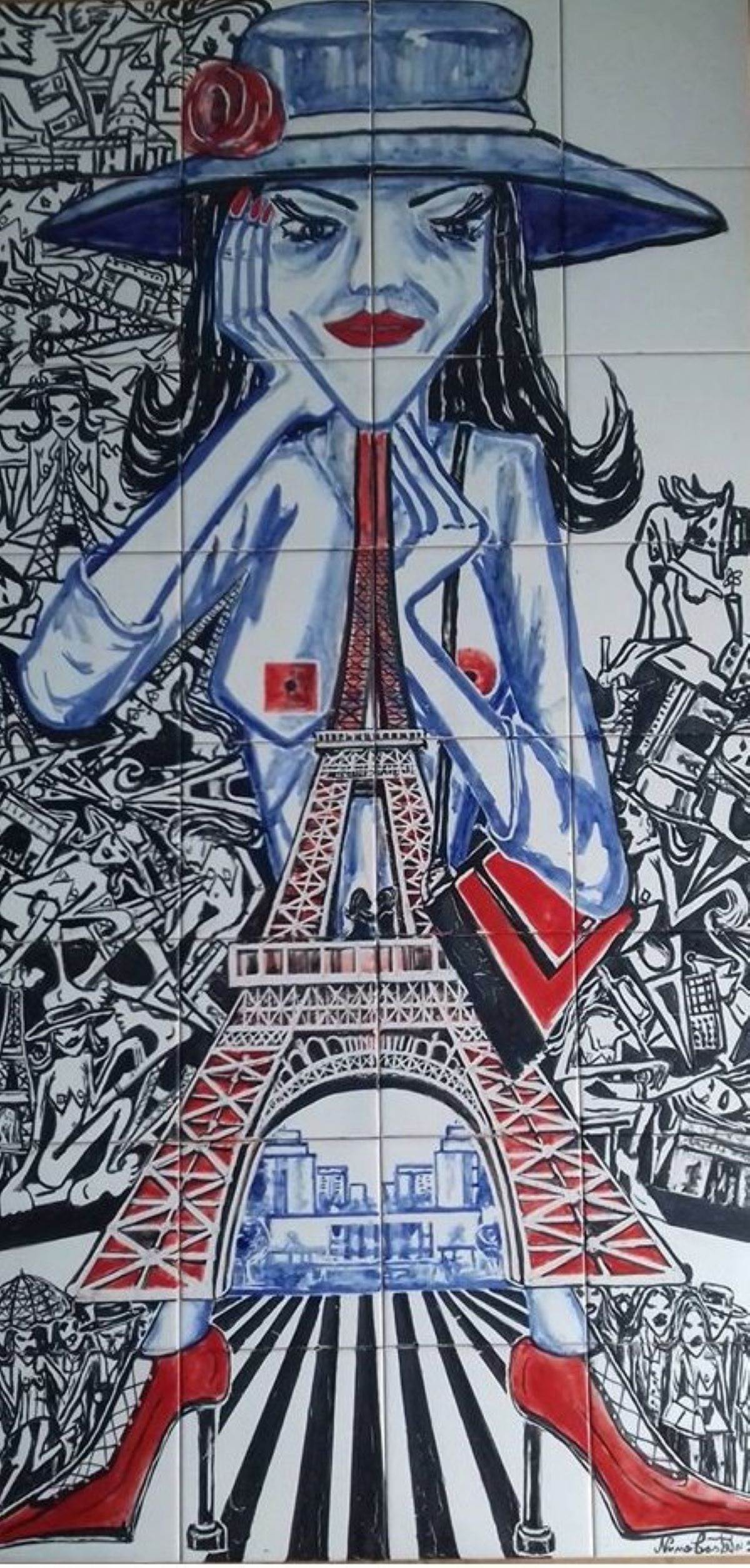 Eiffel Tower Girl I, Pintura Painel Abstrato original por Nuno Castelo