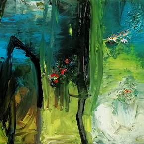 Lago com muita vegetação, Pintura Acrílico Retrato original por Francisco Santos
