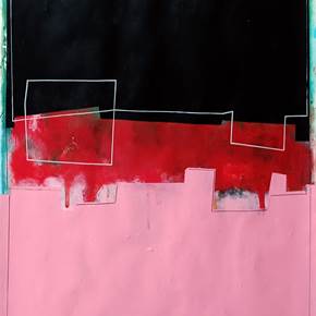 Black, red and pink composition, original Portrait Acrylic Painting by Luis Medina