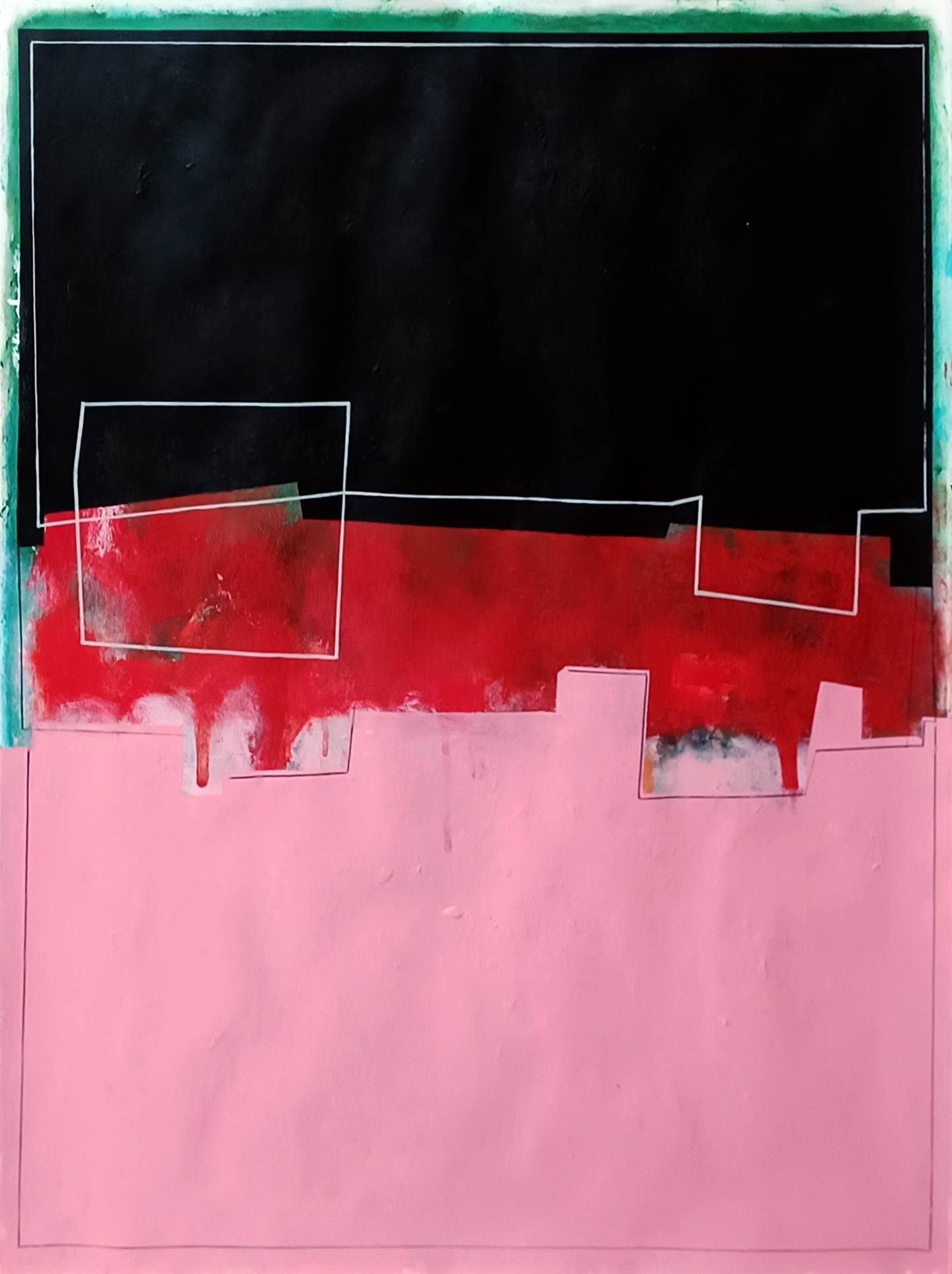 Black, red and pink composition, original Portrait Acrylic Painting by Luis Medina