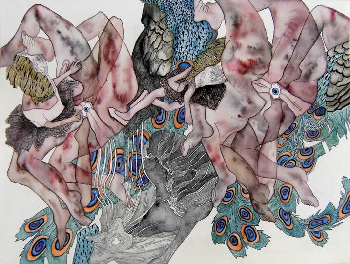 Twins, original Body Watercolor Drawing and Illustration by Lorinet Julie