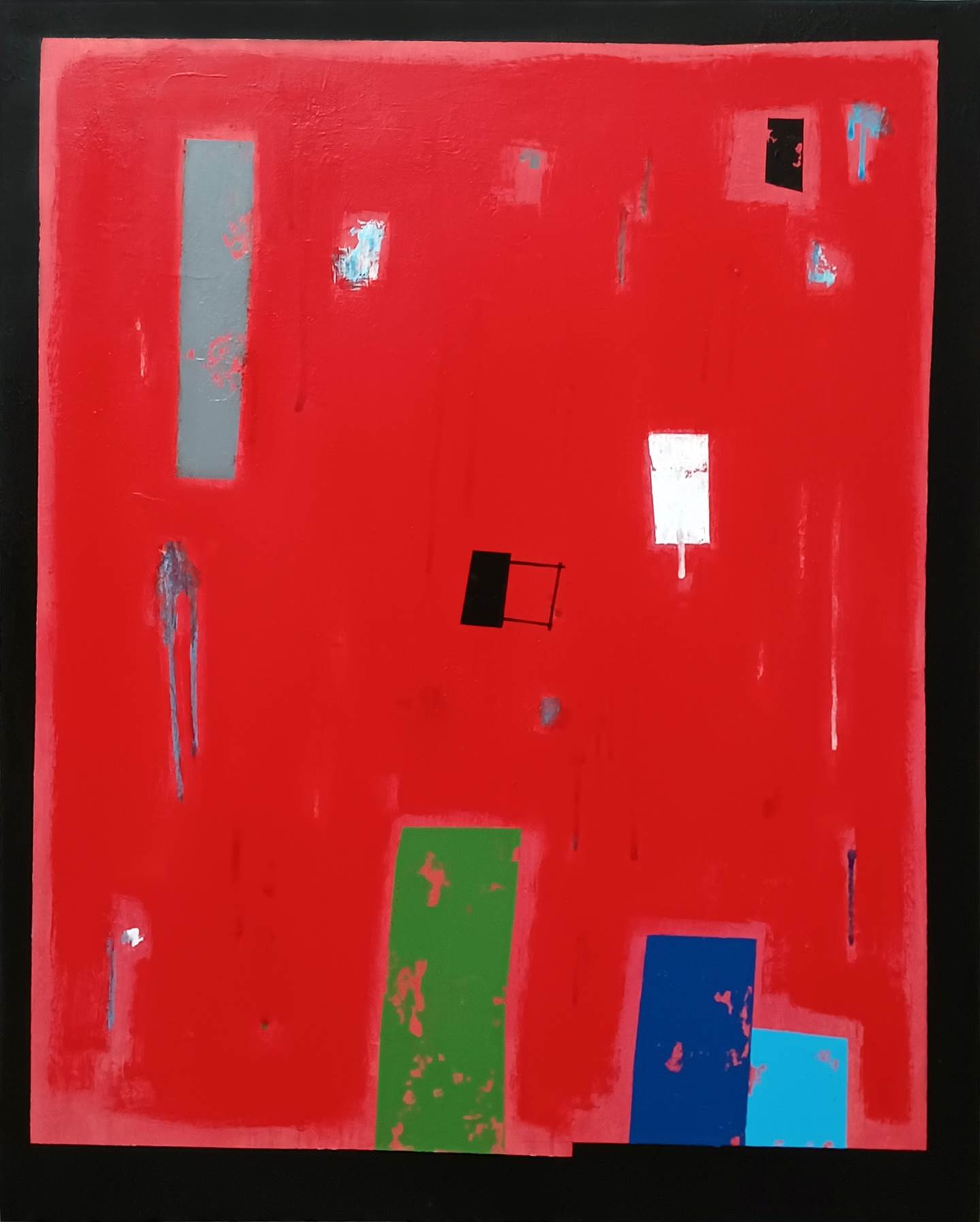 Red in city II, original Portrait Acrylic Painting by Luis Medina
