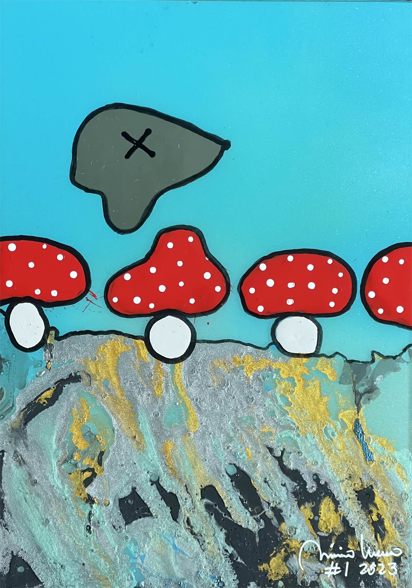 The mushrooms and the cloud #1, original   Painting by Mario Louro