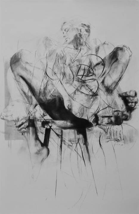Erota (seated muse'2), original N&B charbon Dessin et illustration par Juan Domingues