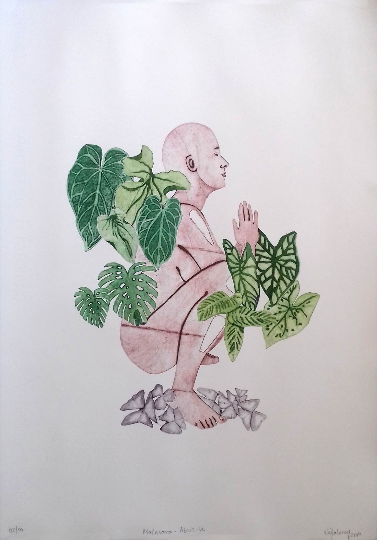 Malasana - Abrir-se, original Human Figure Engraving Drawing and Illustration by Najla Leroy