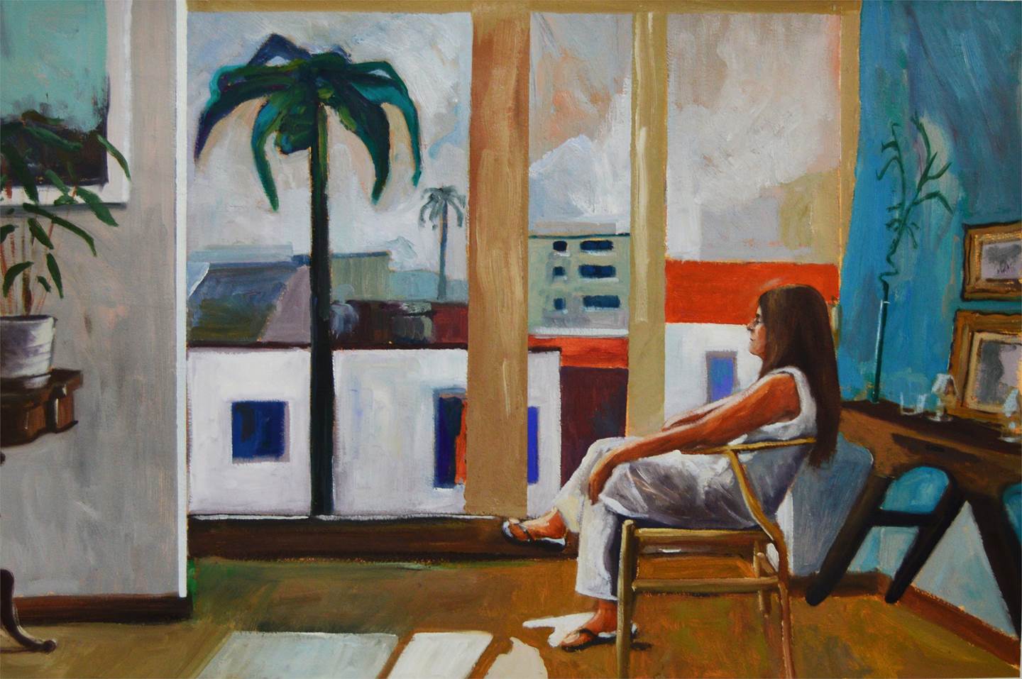Dreaming with the view, original Woman Oil Painting by Gabriel Garcia