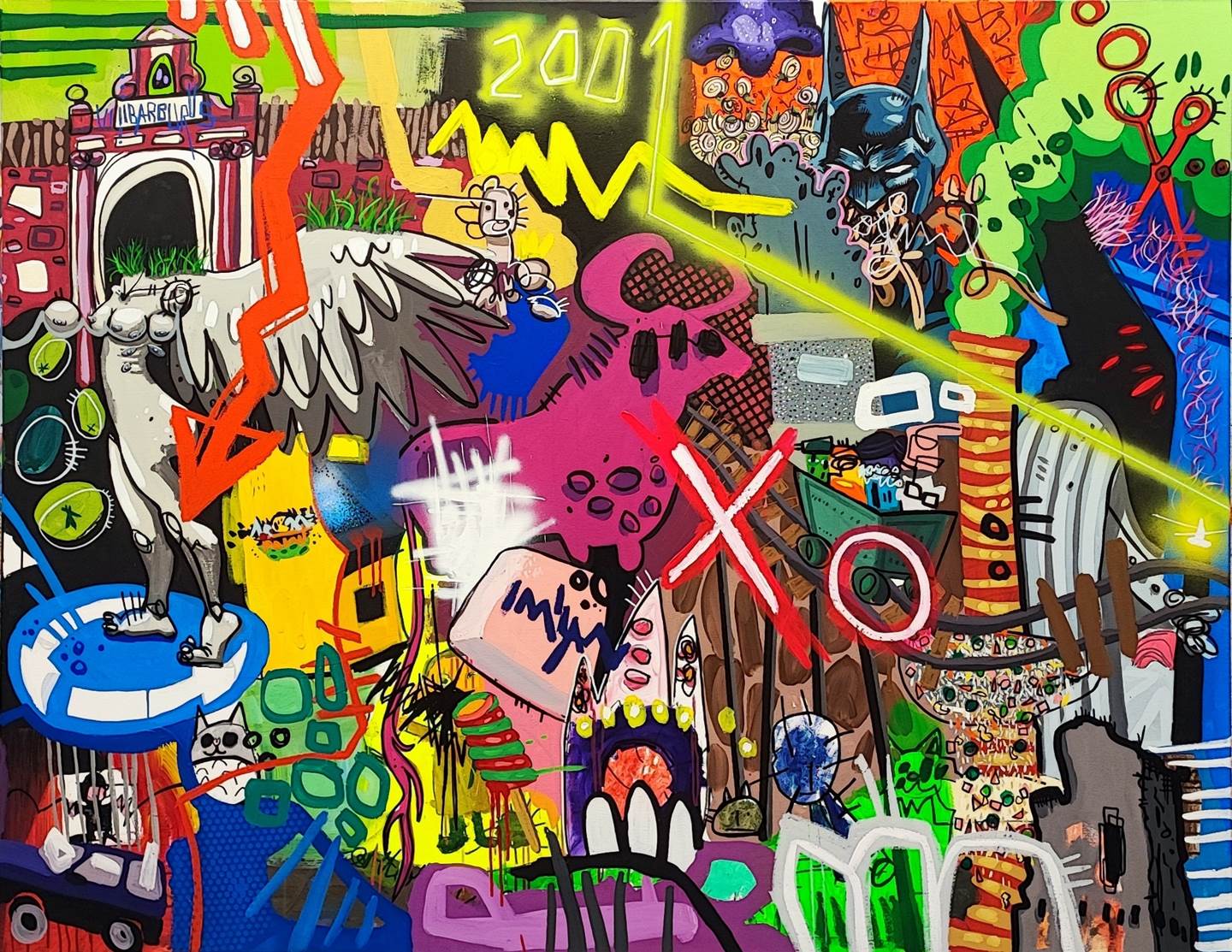 Enredo de un toro rosa por Cuatro Mamas, Pintura Técnica Mista Animais original por Rafa López