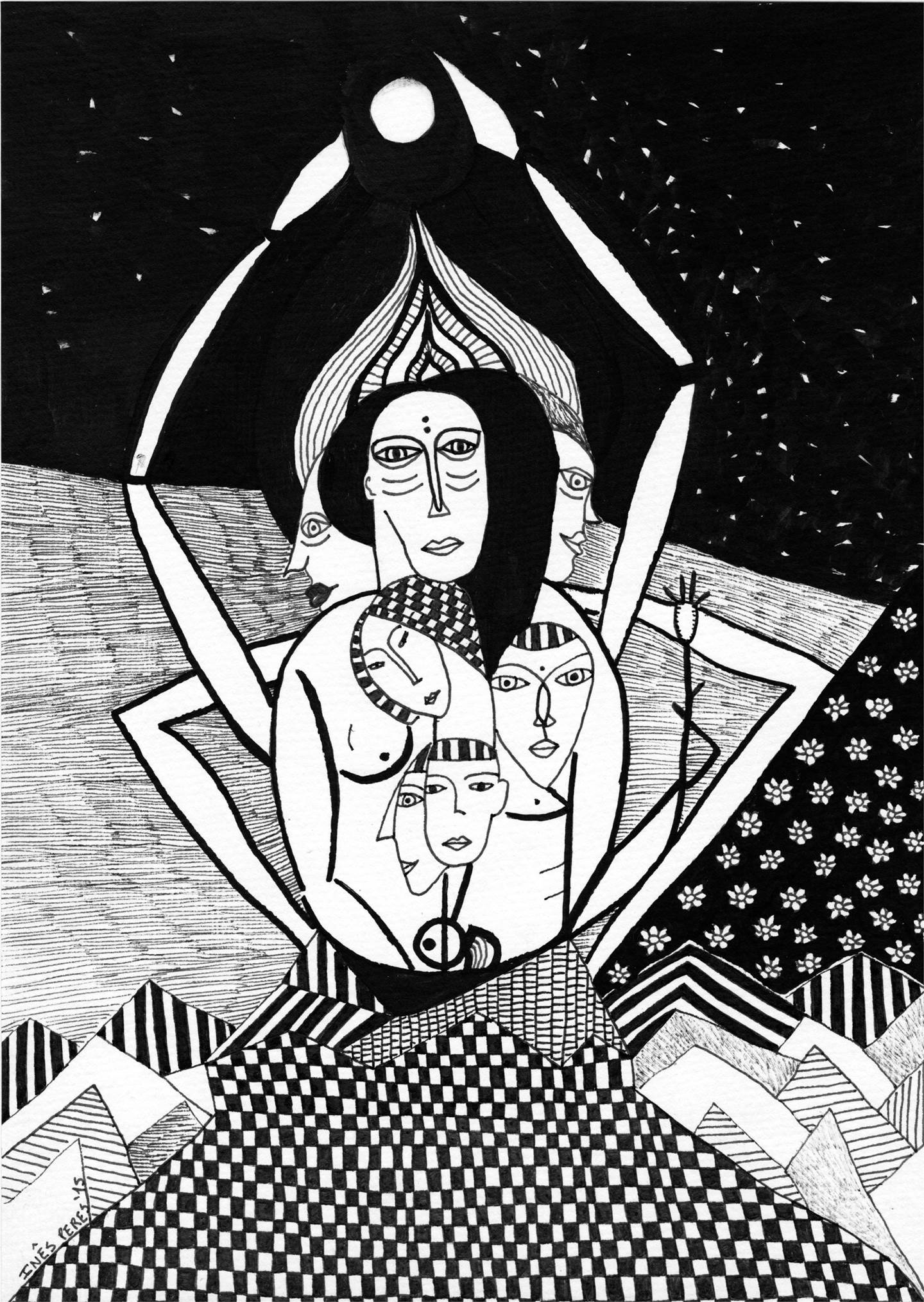 Celebrando, original Abstrait Encre Dessin et illustration par Inês  Sousa Cardoso