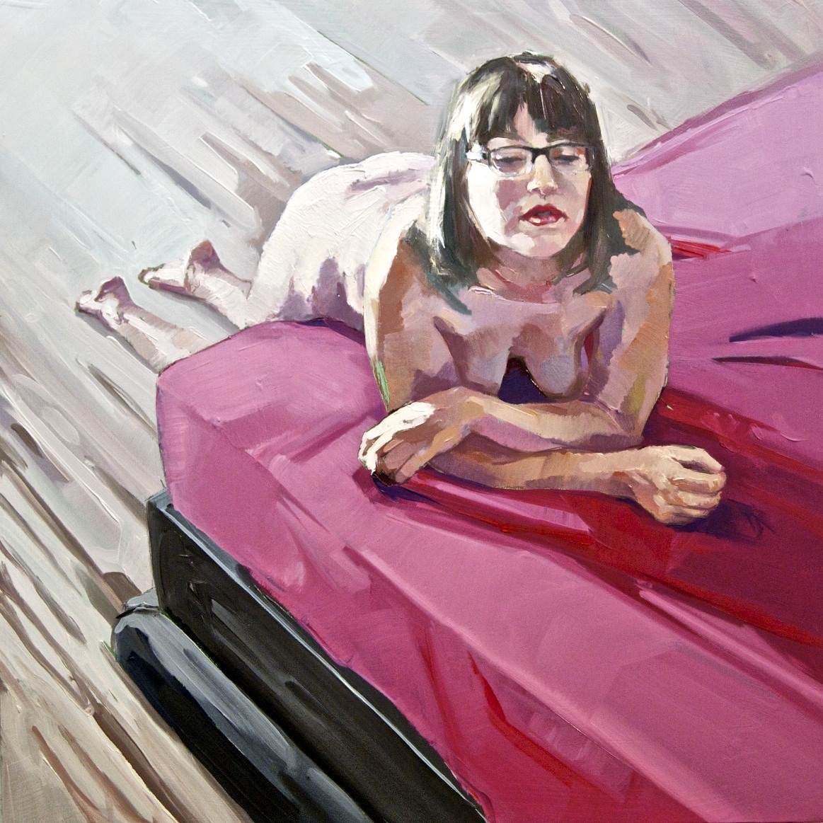 Tarima, cama y sábana roja., Pintura Óleo Corpo original por Alejandro Casanova