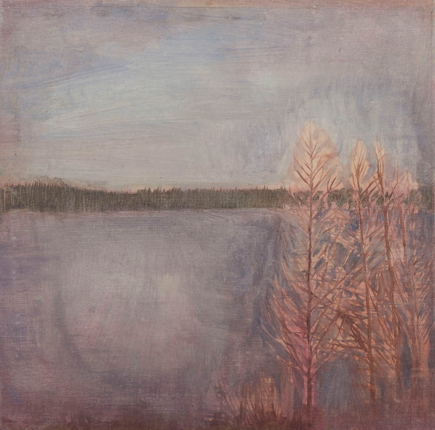 Four trees by a lake in Sweden (2 of 2), Pintura Óleo Paisagem original por Taha Afshar