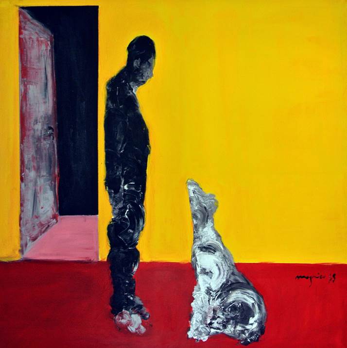 o homem e o cão, original Animals Acrylic Painting by Magriço .