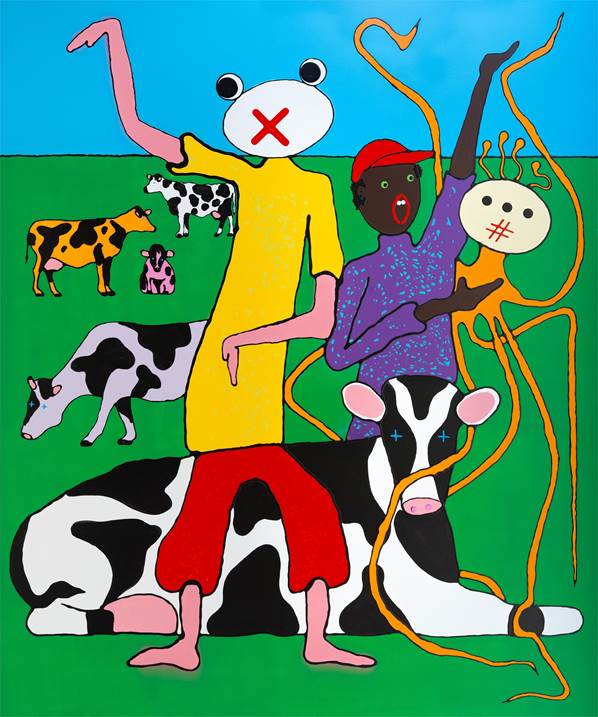 Dance among cows, original Portrait Acrylique La peinture par Mario Louro