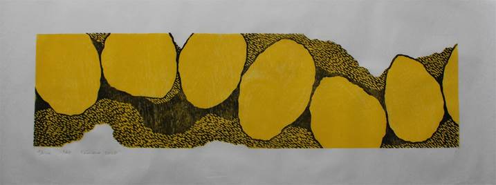 pedras amarelas 1/10, Desenho e Ilustração Xilogravura Abstrato original por Eliana Manuel Pinho