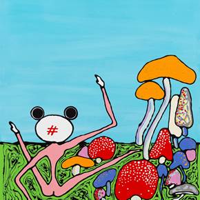 Mushrooms and the cloud #3, original Portrait Acrylic Painting by Mario Louro