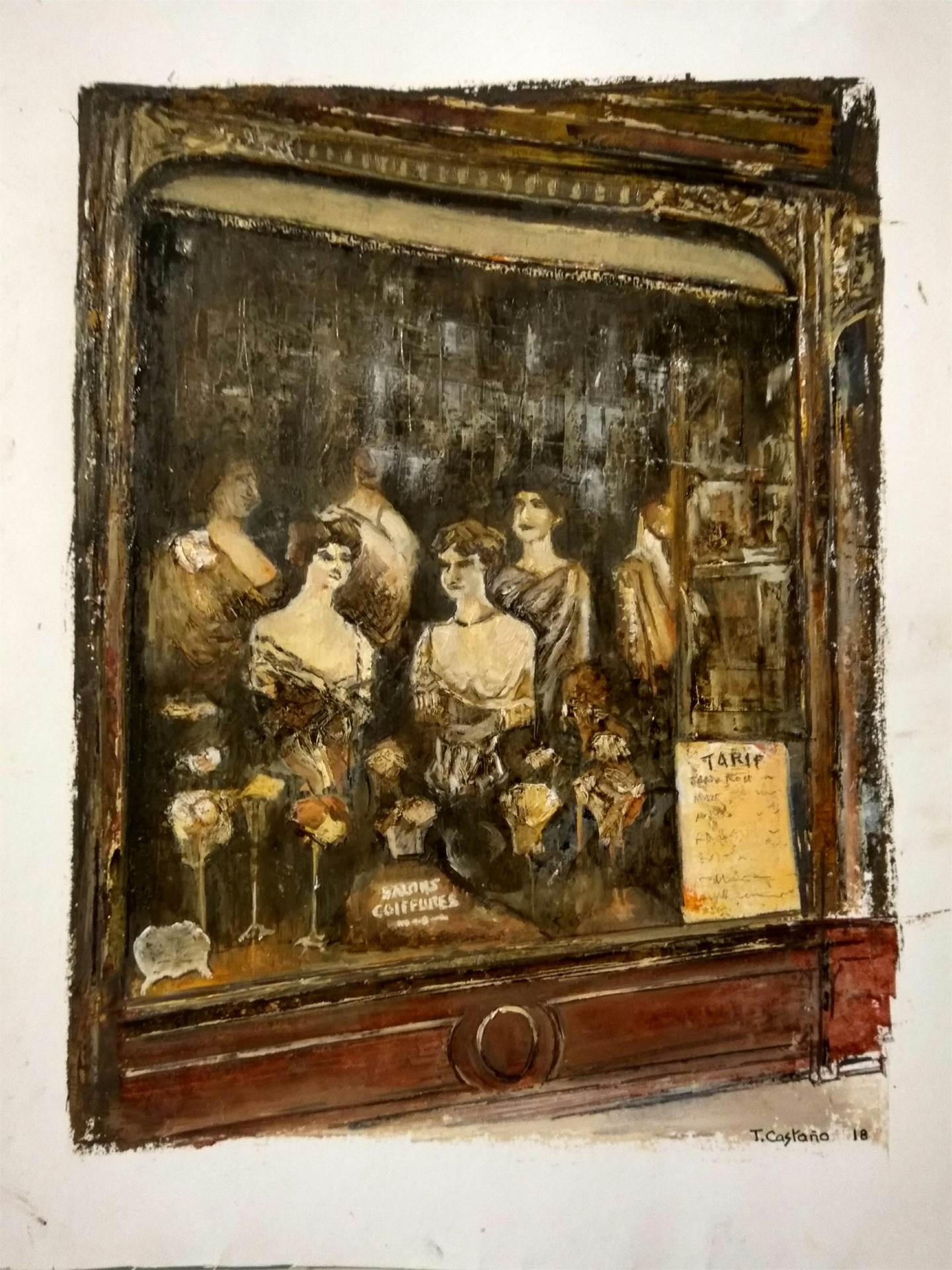 Salón de Belleza-New York 1930, original Woman Paper Painting by TOMAS CASTAÑO