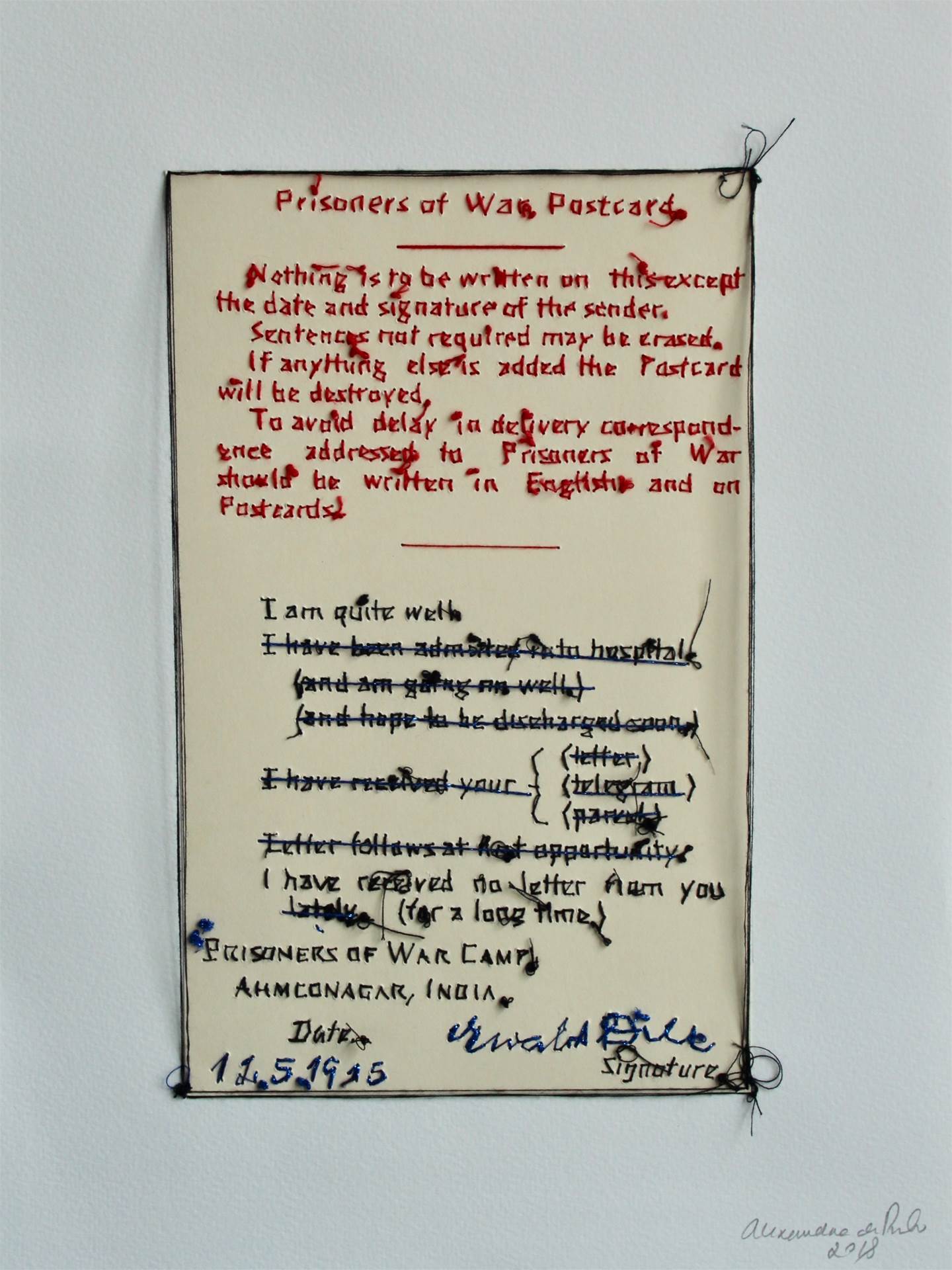 Prisioners War Postcard, original Minimaliste Papier Dessin et illustration par Alexandra de Pinho