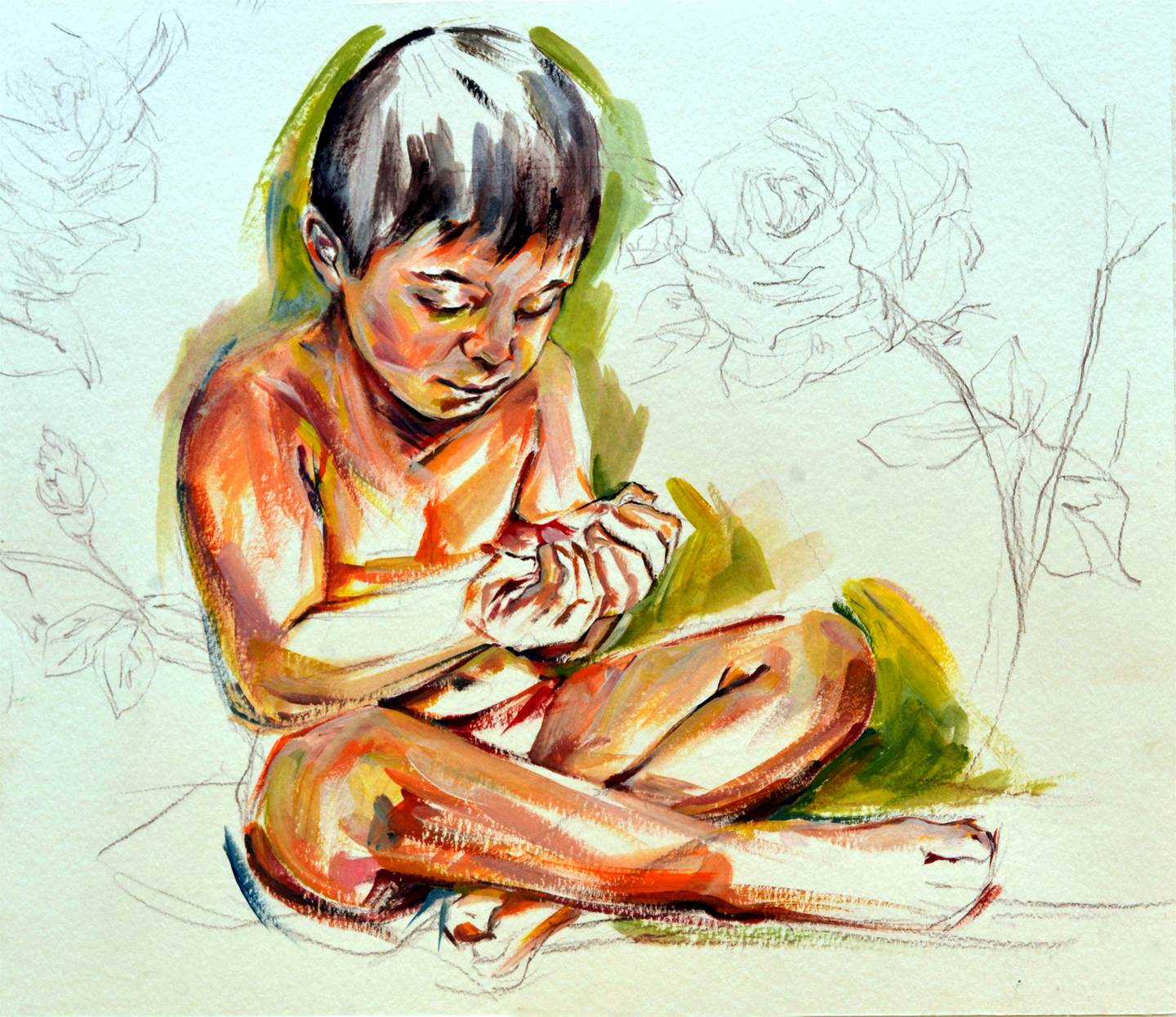 Pétalas. À espera do milagre., original Human Figure Acrylic Painting by Elizabeth  Leite