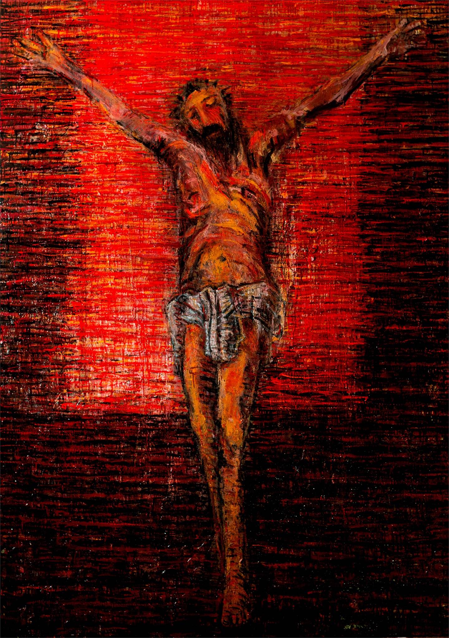 A Crucificação, original Big Hardboard Painting by Alberto Péssimo