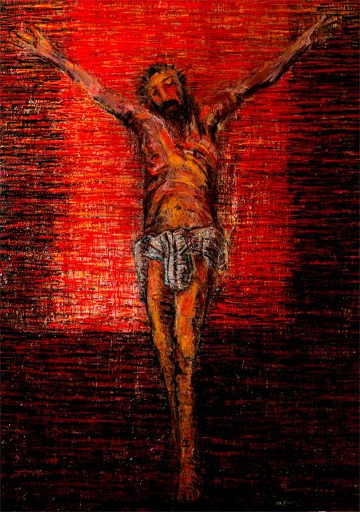 A Crucificação, original Grande Tableros duros Pintura de Alberto Péssimo