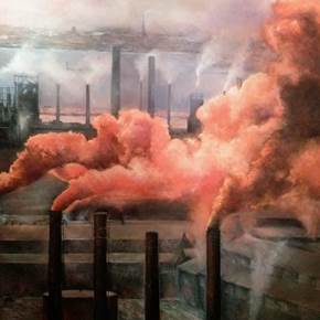Contaminación industrial., original Landscape Oil Painting by TOMAS CASTAÑO