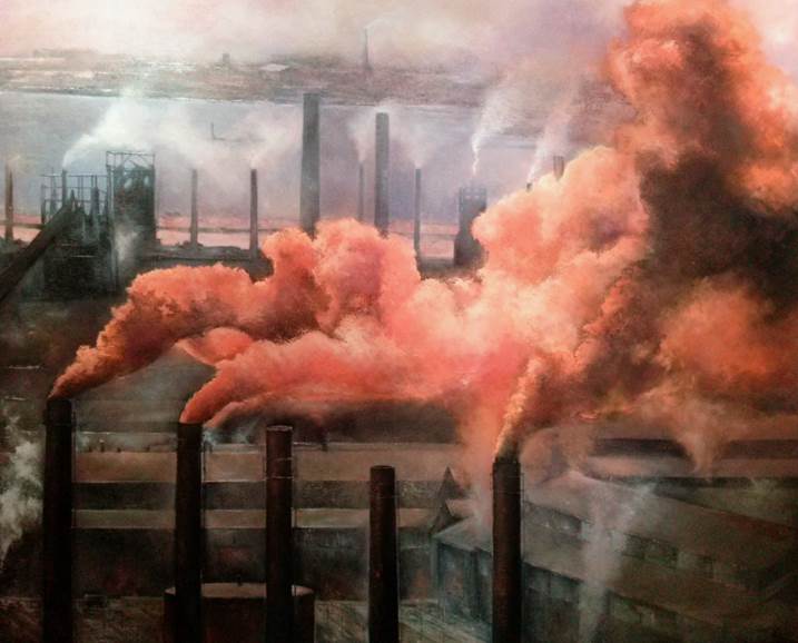 Contaminación industrial., original Paisaje Petróleo Pintura de TOMAS CASTAÑO