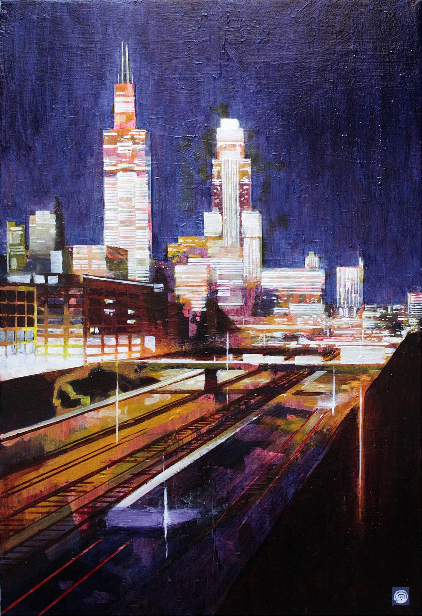 City Lights, original Paysage Pétrole La peinture par Fernando Teixeira