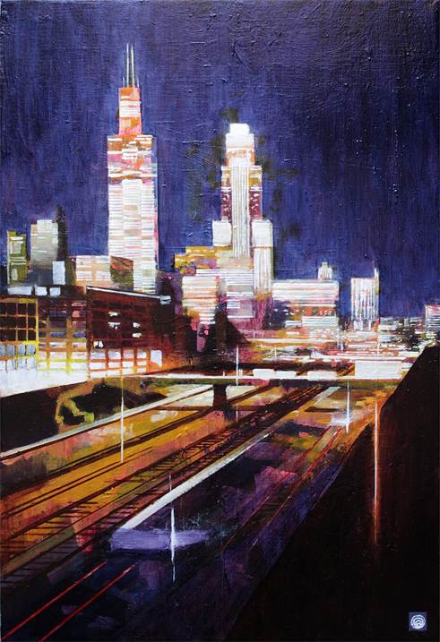 City Lights, original Paisaje Petróleo Pintura de Fernando Teixeira