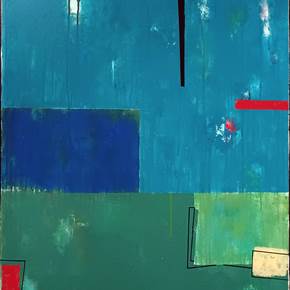 Green and blue composition, original Portrait Acrylique La peinture par Luis Medina