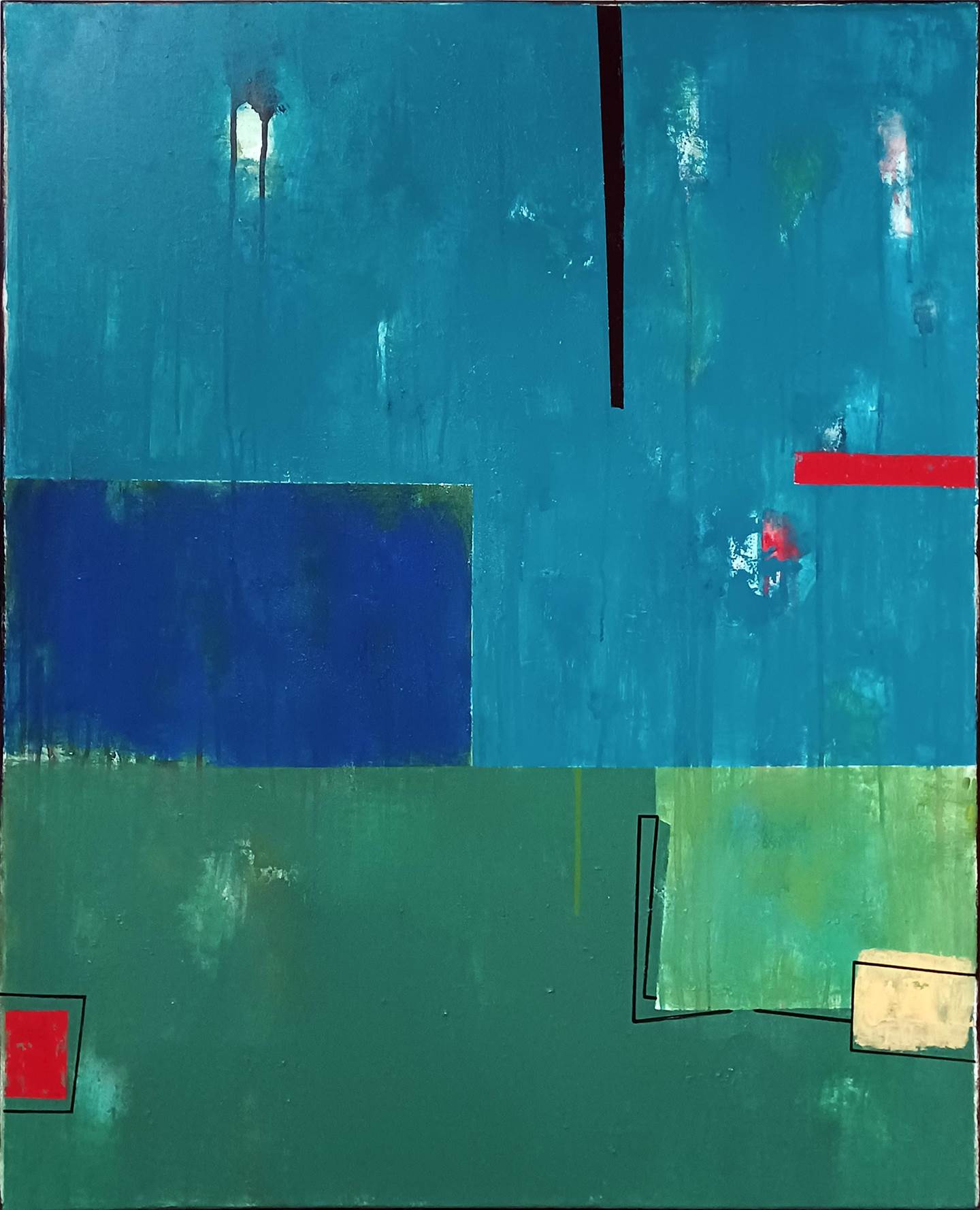 Green and blue composition, original Portrait Acrylic Painting by Luis Medina