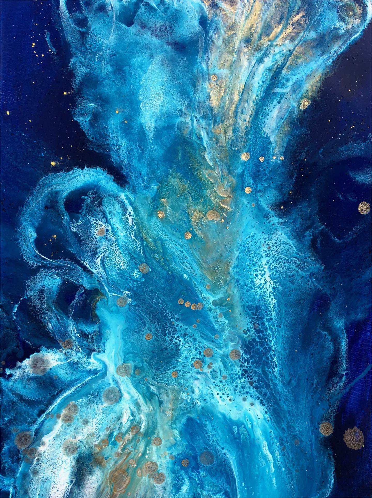 Depths of Cyan, original Abstract Canvas Painting by Tiffani Buteau