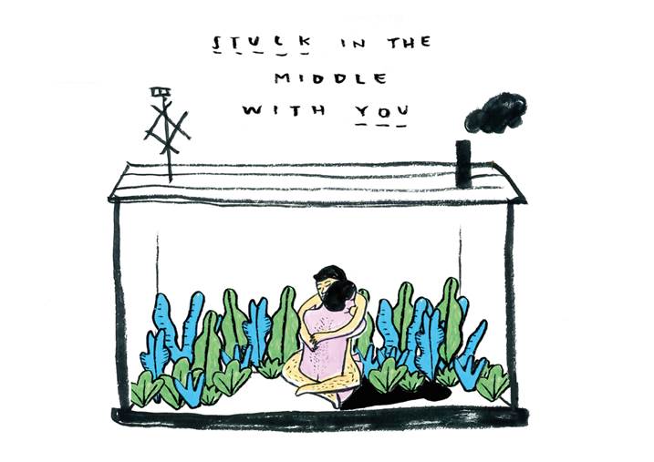  Here I am stuck in the middle with you, original Figure humaine Impression Dessin et illustration par Shut Up  Claudia