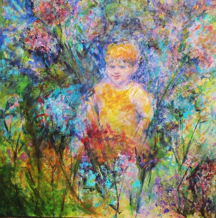 In the Garden, original Nature Acrylic Painting by Connie Freid