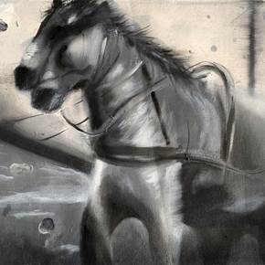Horse in movement, original Minimalist Acrylic Painting by Qiao Xi
