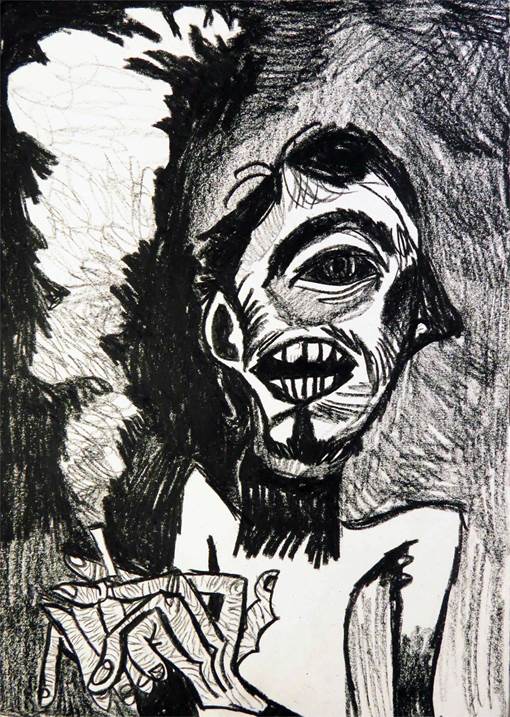 16. Fumo, original Human Figure Charcoal Drawing and Illustration by Hugo Castilho