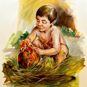 No ninho à espera do ovo, original Figure humaine Acrylique La peinture par Elizabeth  Leite