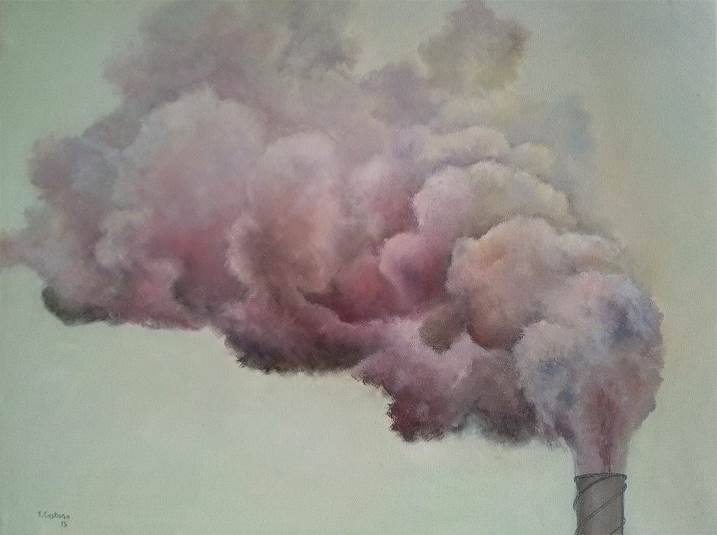 Industrial smoke, original Landscape Oil Painting by TOMAS CASTAÑO