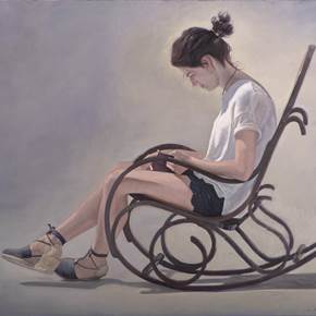 Mujer leyendo en una mecedora II, Pintura Óleo Paisagem original por Juan Manuel Álvarez Cebrián