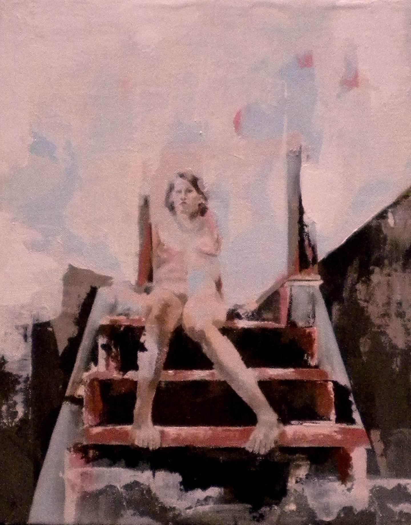 Esperando nas escadas., Pintura  Figura Humana original por JOAO LUIS DE TEIXEIRA