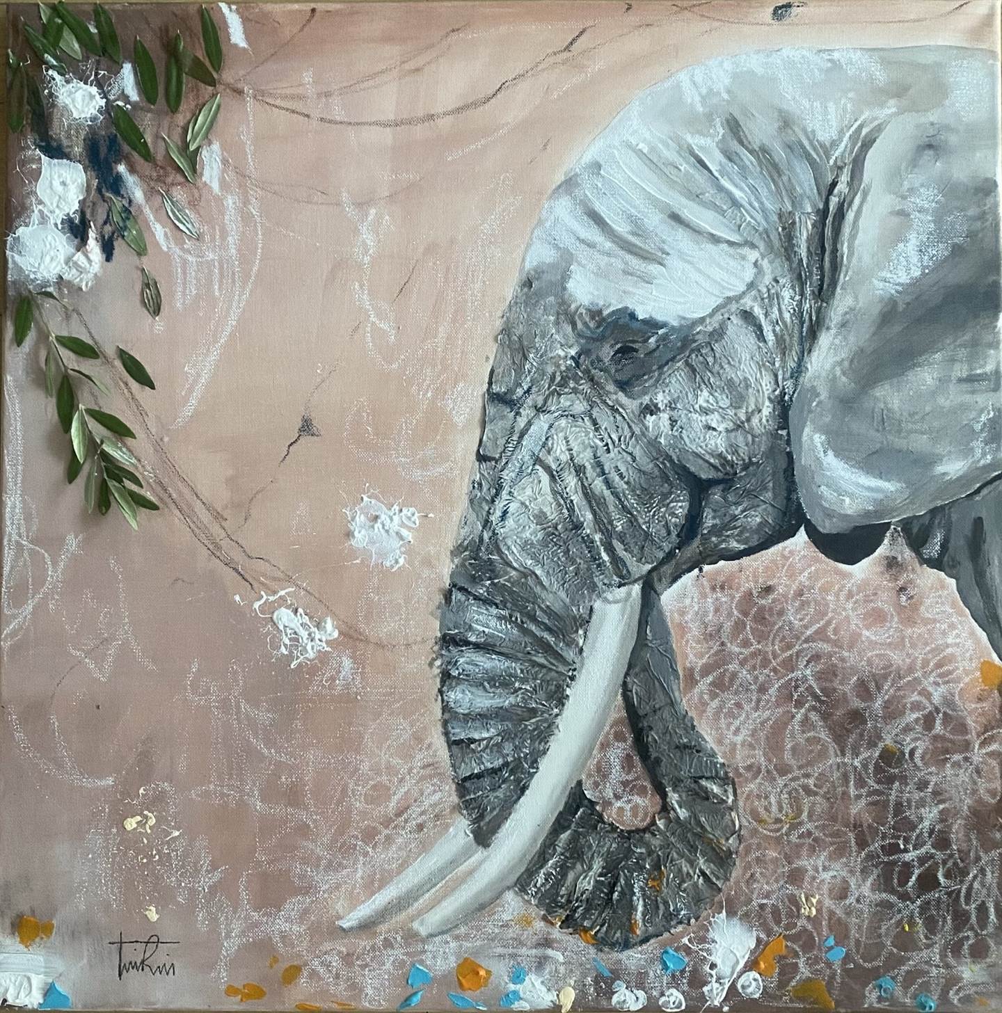 ELEPHANT, original Animals Mixed Technique Painting by Tânia  Reis