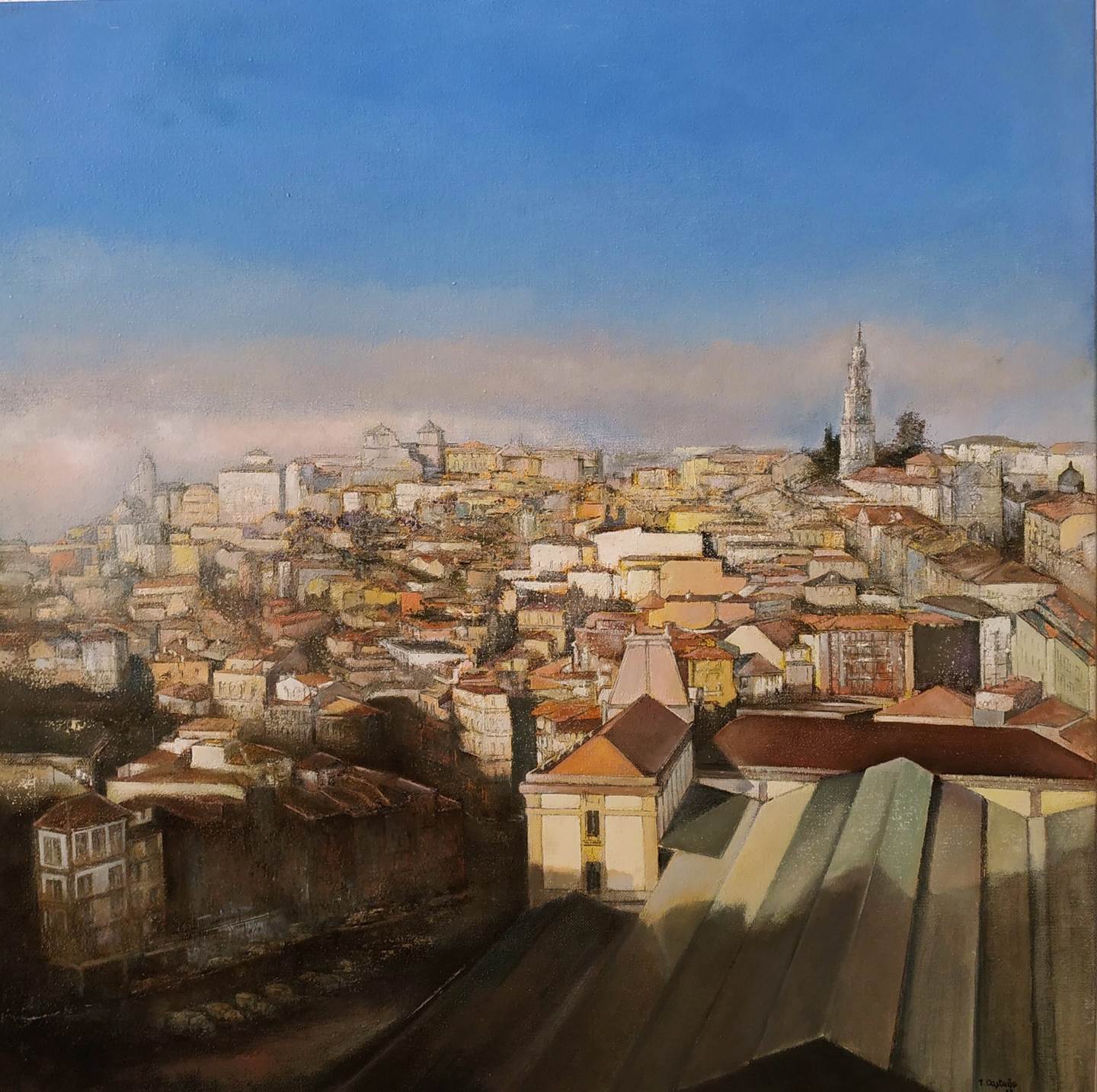 Porto panoramic, original Paisaje Lona Pintura de TOMAS CASTAÑO
